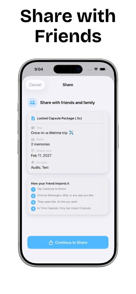Time Capsule app — Share with Friends